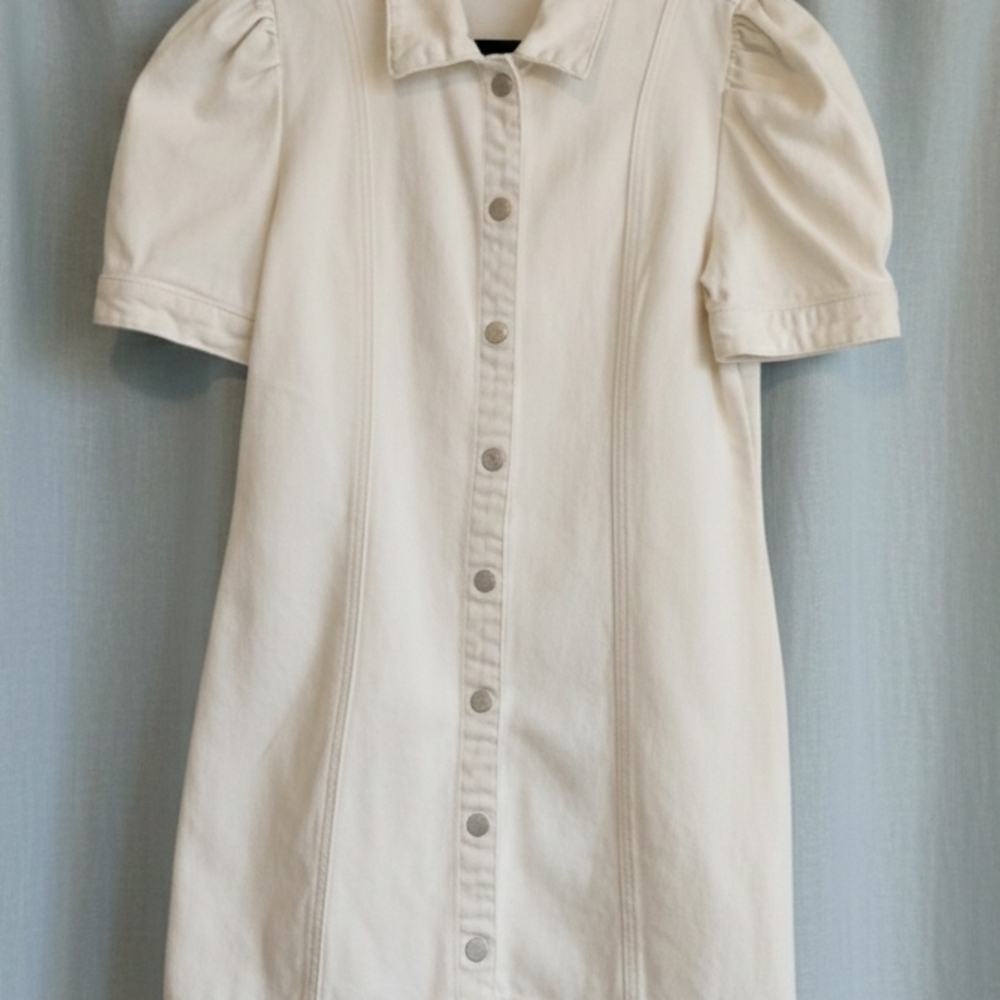BlankNYC SZ M Mini Puff Sleeve Cream Denim Walk In The Park